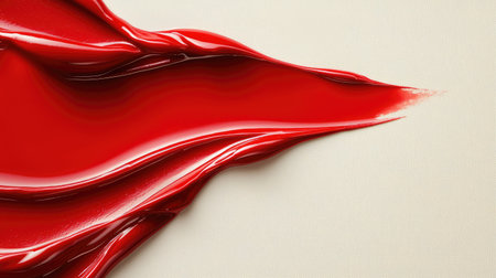 A vivid red paint swirl gracefully flows across a smooth canvas, creating an eye-catching abstract design ideal for artistic themes and projects.の素材