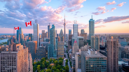 This captivating image showcases a stunning sunset over Torontoの素材