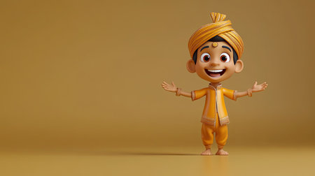 Cheerful 3D Indian cartoon character with a big smile and open arms, leaving room for copyの素材