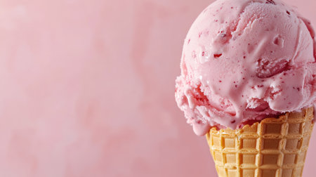 Close-up of refreshing ice cream cone on a hot summer day, with room for textの素材