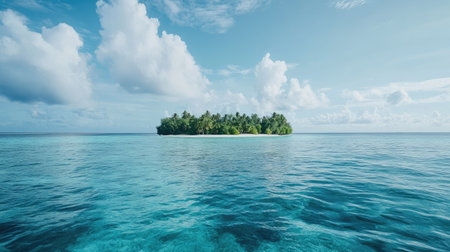 A wide shot of a tropical island with clear blue waters, with room for textの素材