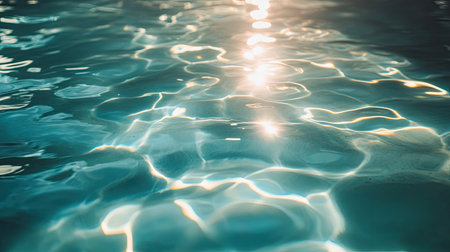 Sunlit pool with clear water, leaving open space for copy in the reflectionの素材