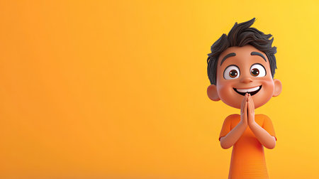 3D Indian cartoon character clapping in happiness, with ample blank space around for copyの素材