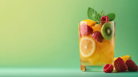 Refreshing summer cocktail with fruits, leaving space for copy in the backgroundの素材