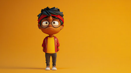 A disappointed 3D Indian cartoon character looking down at the floor, leaving space for copyの素材