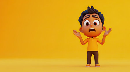 3D Indian cartoon character expressing frustration, face in palms, with ample space for copy aroundの素材
