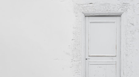 Close-up of a white door on a white backdrop with plenty of empty space for copy, perfect for minimalistic themesの素材
