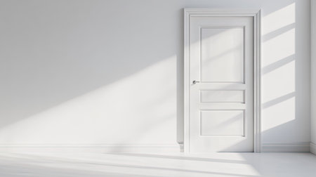 Minimalist white door against a pure white wall, leaving room for copy or design elements in the frameの素材