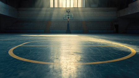 Zoomed-in shot of a basketball court's half-circle marking with open space for text. Empty court, no peopleの素材