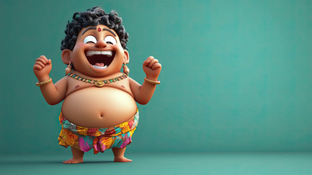 3D Indian cartoon character laughing with hands on belly, leaving room for copy in the clear backgroundの素材