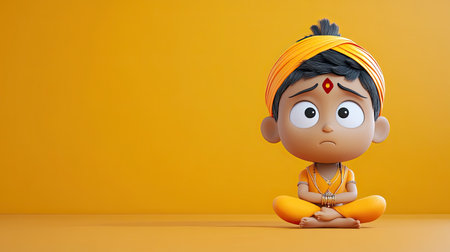 A disappointed 3D Indian cartoon character looking down at the floor, leaving space for copyの素材