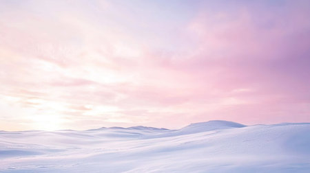 Snowy landscape at dawn with a soft pink sky, offering ample copy spaceの素材