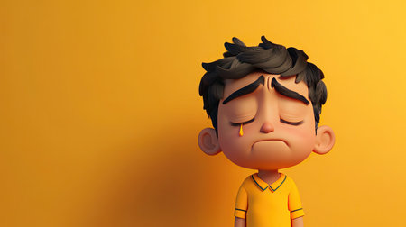 Sad 3D Indian cartoon character crying softly, with blank space around for text or brandingの素材