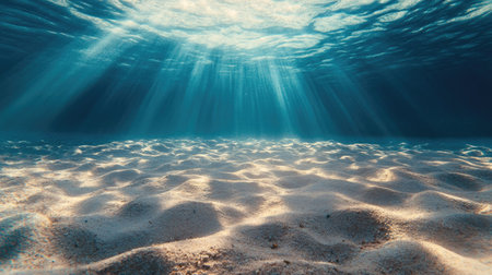 A tranquil underwater scene off the coast of Florida, showcasing sunlight filtering through the water. Space for text.の素材