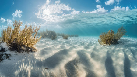 Underwater landscape near the Gulf of Mexico with smooth sand and soft currents. Open space for text.の素材