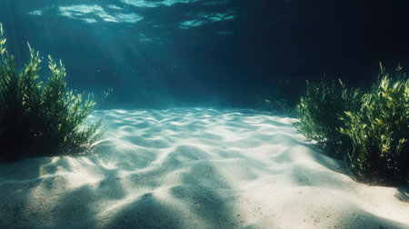 Quiet underwater scene off the coast of the Bahamas, featuring rippling sand and room for copy.の素材