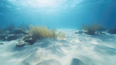 Serene underwater view near the Florida Keys, featuring gentle sand formations and room for copy.の素材