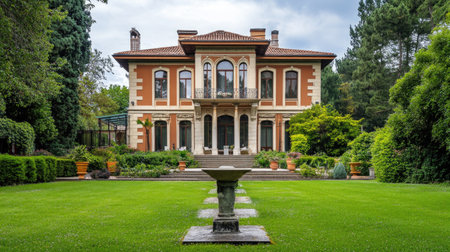 Magnificent European villa with stunning no people. Open space for text on the ground.の素材