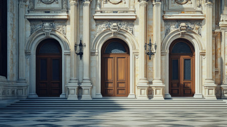 Beautiful European court building with ornate details, no people. Plenty of copy space available.の素材