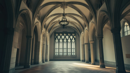 Stunning European university building with grand architecture, no people. Open space for copy below.の素材