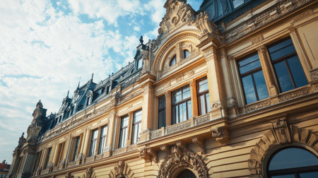 Classic European museum building with ornate details, no people. Open space for text in the surroundings.の素材