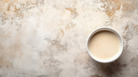 Creamy dipping sauce in a white bowl, top view on a textured background, copy space available for textの素材
