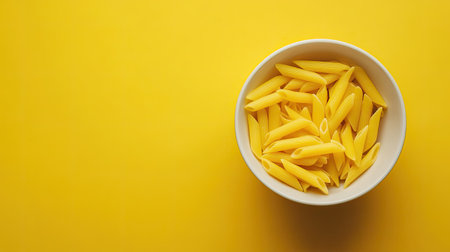 Top view of a bowl of penne pasta, simple and minimalist, with open white space for copyの素材