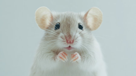 A close-up of a mouse with its ears perked up, set against a clean background, with copy space available around it.の素材