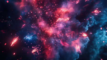A vibrant firework display filling the night sky, with plenty of room at the bottom for text or messages.の素材