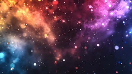 Fireworks in vivid colors shooting across the sky, with black space below for copy or design elements.の素材