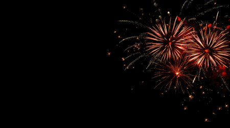 Stunning fireworks lighting up the night, with clear space below for text or messagingの素材