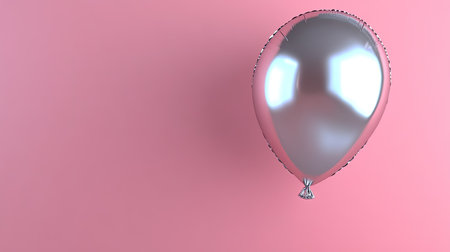 Close-up of a silver balloon against a soft pink background, providing room for text or branding belowの素材
