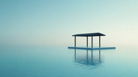 Poolside cabana with a calm water surface, no people around, and wide copy spaceの素材