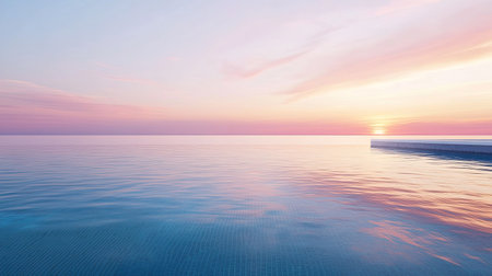 Infinity pool overlooking the ocean at sunset, calm water with no people, perfect for copy spaceの素材