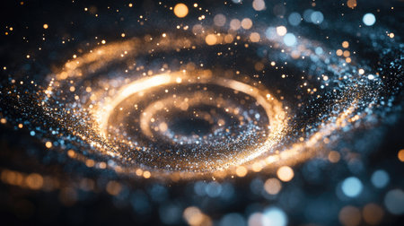 A mesmerizing circle of glitter floating in the air, capturing the sparkle and magic of shimmering particles.の素材