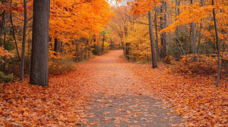 Captivating fall scene with bright orange foliage. Copy space available for text or brandinの素材