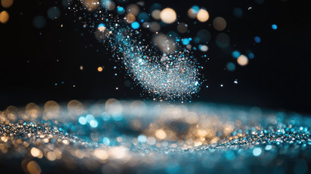 Close-up of a circle of glitter hovering in mid-air, with a focus on its radiant and magical sparkle.の素材