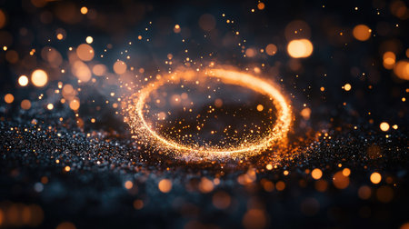 A mesmerizing circle of glitter floating in the air, capturing the sparkle and magic of shimmering particles.の素材