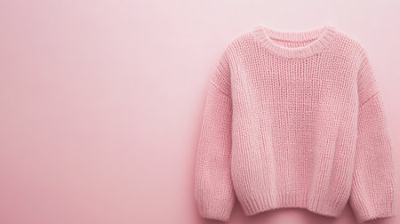Elegant long-sleeve sweater in pastel color displayed against a soft background. Copy space aboveの素材