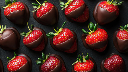 Bird-eye view of chocolate-covered strawberries with room for your messageの素材