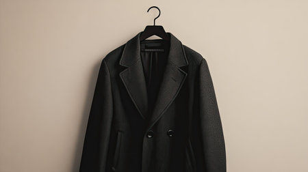Sophisticated tailored coat displayed against a neutral background. Copy space at the top for textの素材