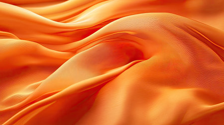 Long, flowing orange fabric with a wave pattern, draped elegantly to highlight its smooth texture and vibrant color.の素材