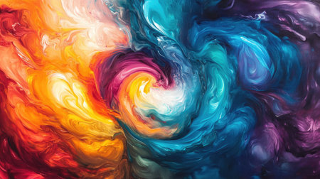 Swirling, vibrant colors blend seamlessly in a mesmerizing abstract fluid art pattern on a smooth canvas.の素材