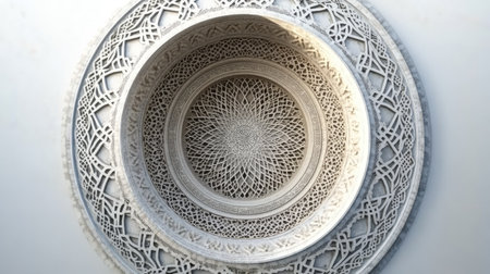 Top view of a circular podium architecture with intricate patterns, surrounded by blank space for copyの素材