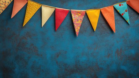 Top view of European festival bunting flags, with space for copy on the sideの素材