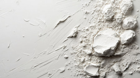 Kaolin clay powder spread on a smooth surface, with some loose clumps around. No people, copy spaceの素材