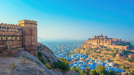 The unique landscape of the Jodhpur Blue City from the Mehrangarh Fort. Copy space availableの素材