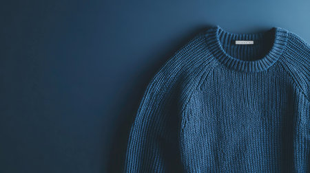 Classic navy sweater on a plain backdrop with copy space at the bottom for brandingの素材