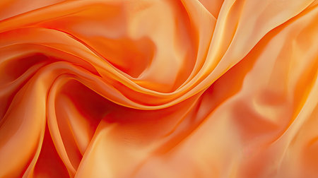 Long, flowing orange fabric with a wave pattern, draped elegantly to highlight its smooth texture and vibrant color.の素材