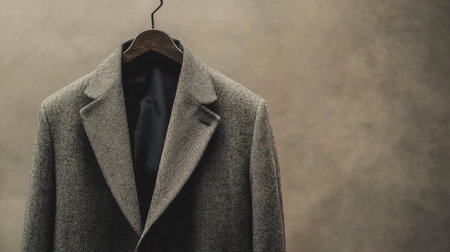 Sophisticated tailored coat displayed against a neutral background. Copy space at the top for textの素材
